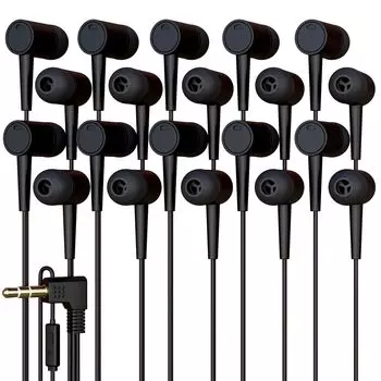 Redskypower 10 шт. в упаковке, черные проводные наушники с микрофоном, индивидуально упакованные одноразовые наушники с микрофоном, идеально подходят для занятий в классе