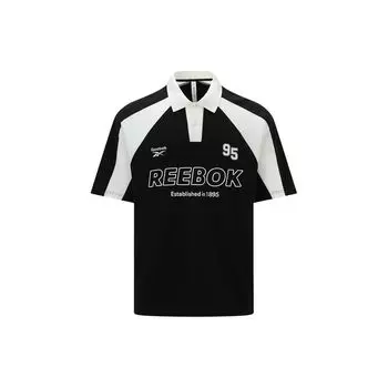Reebok American Retro Casual College Style Color Block Letter Print Breathable Short Sleeve Polo Shirt Unisex Polo Shirts Black 24SRM423UGH0 L