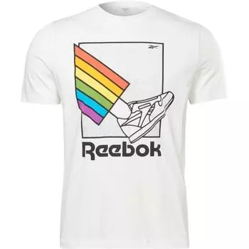 Reebok Американский ретро-принт с радужными буквами, модная удобная универсальная спортивная футболка с коротким рукавом, унисекс, топы, белый цвет H42548 2XL