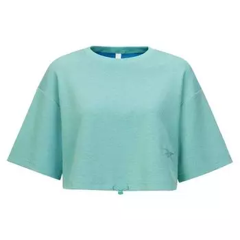 Reebok Beats Cropped Tee Series Solid Color Short Drawstring Loose Short Sleeve Drop Shoulder T-Shirt Women Tops Light-Blue 23RCS418WGB2 S