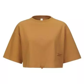 Reebok Beats Cropped Tee Series Solid Color Short Loose Short Sleeve T-Shirt Women Tops Brown 23RCS418WGBR S