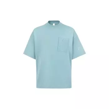 Reebok Beats Pocket Tee Solid Color Knitted Half High Neck Loose Short Sleeve T-Shirt Unisex Tops Blue 23RCS421UGB1 L