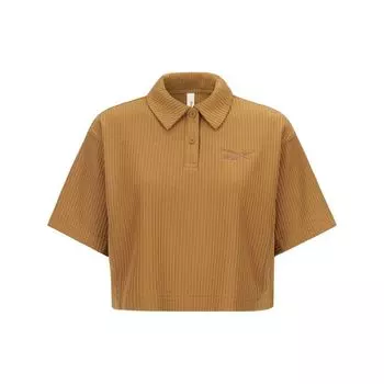 Reebok Beats Polo Series Solid Color Short Knit Breathable Loose Short Sleeve Polo Shirt Women tops Brown 23RCS420WGBR S