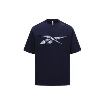 Reebok Cny Series Logo Embroidered Knitted Vintage Loose Short Sleeve T-Shirt Unisex Tops Dark-Blue 24SRC425UGN2 M