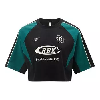 Reebok Color Block Casual Short Knit Short Sleeve Raglan T-Shirt Women tops Black Green 24SRC402WGH0 S