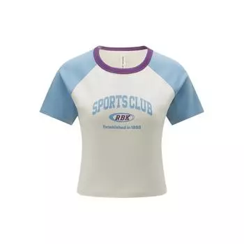 Reebok Color Block Knit Crew Neck Short Sleeve Raglan T-Shirt Women Tops Light-Blue White 24SRC406WGW2 S