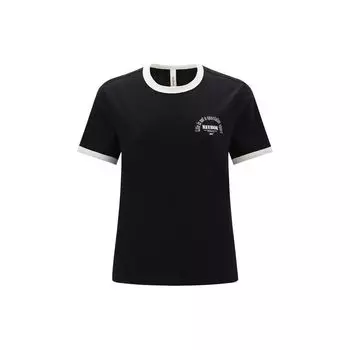 Reebok Color Block Letter Print Sports Casual Knit Short Sleeve T-Shirt Women Tops Black 24SRM410WGH0 S