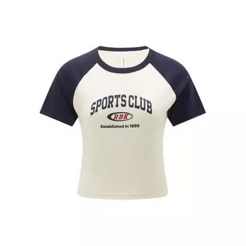 Reebok Color Block Вязаная футболка с круглым вырезом и короткими рукавами Женские топы Темно-синий Белый 24SRC406WGN2 L
