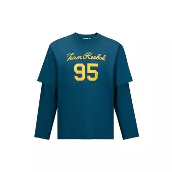 Reebok Fashion Retro Loose Simple Fake Two-Piece Round Neck Long Sleeve T-Shirt Unisex Tops Legion-Blue 24FRM505UGBA S