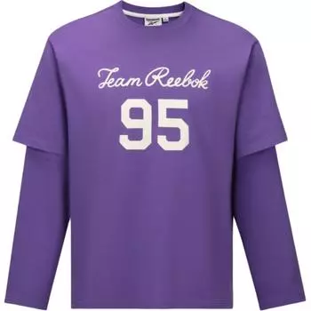 Reebok Fashion Retro Loose Simple Moisture-Wicking Breathable Fake Two-Piece Round Neck Long Sleeve T-Shirt Unisex Tops Purple 24FRM505UGP4 S