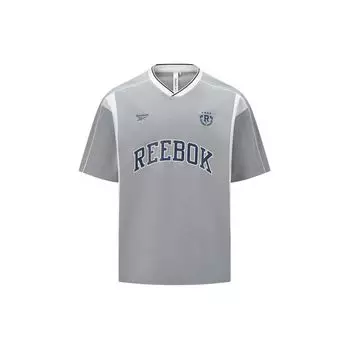 Reebok Футболка с коротким рукавом и V-образным вырезом с цветными блоками и буквенным принтом, унисекс, светло-серый цвет 24SRC413UGG5 M