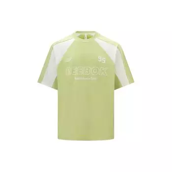 Reebok Футболка свободного кроя с круглым вырезом и коротким рукавом с цветным принтом и буквенным принтом, унисекс, цвет лайм-зеленый 24SRM415UG01 XS