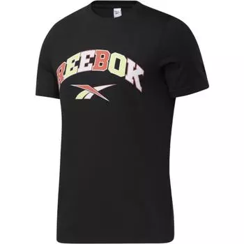 Reebok Футболка унисекс с круглым вырезом и принтом, повседневная, с коротким рукавом, в американском стиле, с обычными плечами, черная GJ5856 M