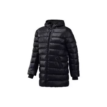 Reebok Hooded Solid Color Loose Mid-Length Down Jacket Men Outwear Black DY6007 M