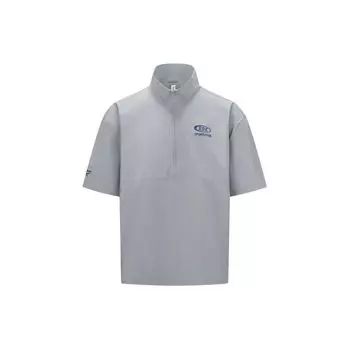 Reebok Letter Print Loose Casual Sports Stand Collar Short Sleeve T-Shirt Unisex T-Shirts Light-Gray 24SRC417UGG5 L