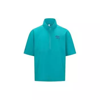 Reebok Letter Print Loose Casual Sports Stand Collar Short Sleeve T-Shirt Unisex Tops Light-Blue 24SRC417UGB5 L