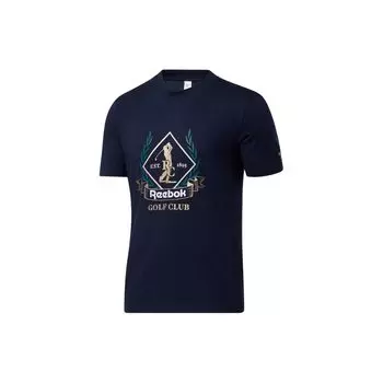 Reebok Logo Print Round Neck Casual Short Sleeve T-Shirt Men Tops Navy-Blue GS0402 M
