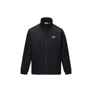 Reebok Minimalist Fashion Sports Woven Stand Collar Zip Brand Logo Printed Long Sleeve Jacket Unisex jackets Black 24FRM111UGH0 S