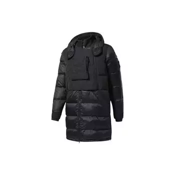 Reebok Однотонная Длинная Повседневная Теплая Пуховая Куртка с Капюшоном Мужская верхняя одежда Черная GU5756 L