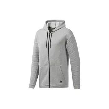 Reebok Однотонная флисовая толстовка с капюшоном на молнии для мужчин, средне-серая EC0897 L