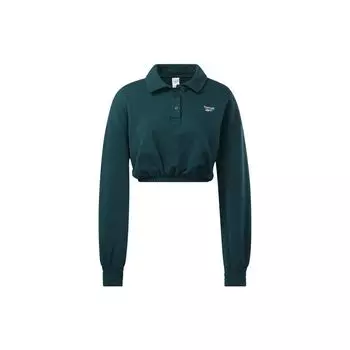 Reebok Однотонный поло с коротким воротником, облегающий женский свитшот, темно-зеленый HH9738 L
