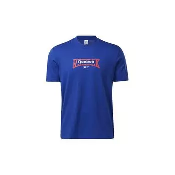 Reebok Повседневная спортивная футболка с принтом логотипа унисекс, топы синего цвета GS4182 L