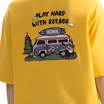 Reebok Повседневная Спортивная Простая Удобная Универсальная Свободная Футболка с Коротким Рукавом и Круглым Вырезом Унисекс Топы Светло-Желтый 24SRM429UGY2 M