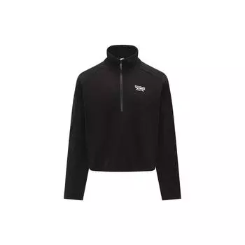 Reebok Solid Color Stand Collar Casual Knit Half Zip Sweatshirt Women Sweatshirts Black 23FRC308WGH0 S
