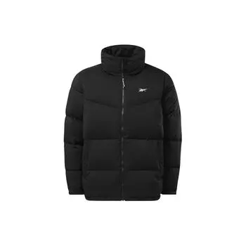 Reebok Solid Color Stand Collar Warm Zipper Jacket Down Coat Unisex Jackets Black HS3887 L