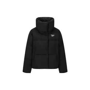 Reebok Solid Color Warm Comfortable Versatile Long Sleeve Jacket Down Coat Women outerwear Black 24FRC208WGH0 S
