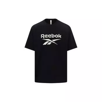 Спортивная футболка с принтом логотипа Reebok, повседневная, с коротким рукавом, унисекс, топы, черная 24SRM409UGH0 M