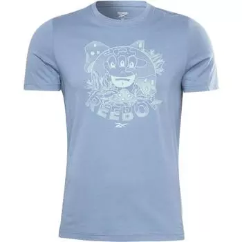 Reebok Tee Dopamine Training Fitness Letter Print Plant Pattern Crew Neck Short Sleeve T-Shirt Men Tops Blue HD4009 XL