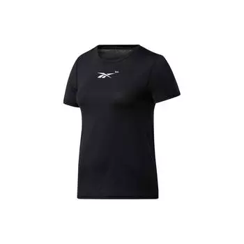 Reebok Tsr Ss Ac Tee Logo Print Moisture Wicking Round Neck Short Sleeve T-Shirt Women Tops Black GJ6191 S