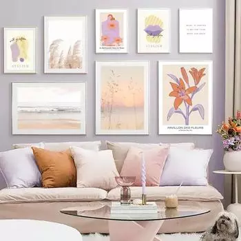 Рид Бич Закат Цветы Женщина Абстрактное Искусство Настенная Живопись Холст Скандинавские Плакаты И Принты Картины Для Гостиной Домашний Декор 21x30cm No Framed