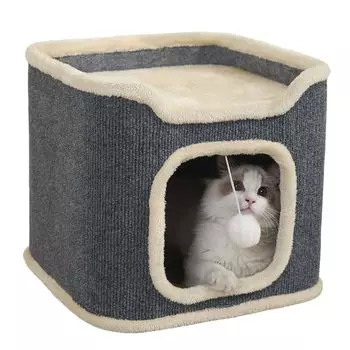 Reelyo Cat Cat Cat Double Cat House спальный мешок для кошек для кошек для собак и для холодного помещения Термобелье для небольших зимних домашних животных Дом, дом, серый