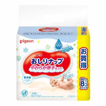 [Refillable baby wipes] Pigeon butt wipes, soft and thick finish, 99% pure water, 80 sheets x 8 packs