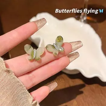 Освежающие универсальные серьги-бабочки с зеленым оттенком для женщин 1 pair