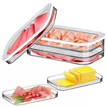 Refrigerated Crisper with Lid for Fridge Transparent Frozen Meat Storage Box Stackable Food Storage Box Kitchen Accessories