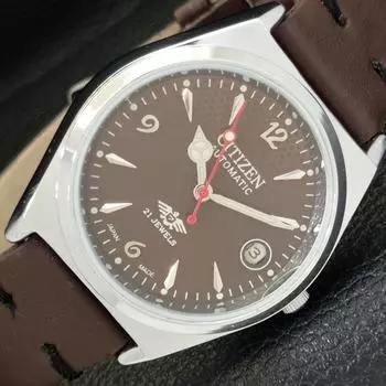 REFURBISHED AUTOMATIC CITIZEN 8200 JAPAN MENS DATE BROWN DIAL WATCH a432558-2 R112-a432558