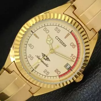 REFURBISHED AUTOMATIC CITIZEN 8200 JAPAN MENS DATE GOLDEN DIAL WATCH a432612-2 R112-a432612
