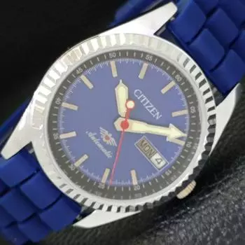 REFURBISHED AUTOMATIC CITIZEN 8200 JAPAN MENS DAY&DATE BLUE DIAL WATCH a432567-2 R112-a432567