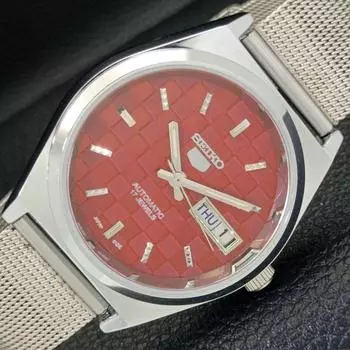 REFURBISHED AUTOMATIC SEIKO 5 MENS WATCH JAPAN MADE RED DIAL CUSTOM a440047-2 QV90-a440047