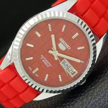 REFURBISHED AUTOMATIC SEIKO 5 MENS WATCH JAPAN MADE RED DIAL CUSTOM a440017-2 QV90-a440017