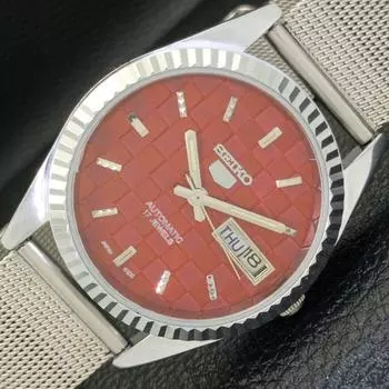 REFURBISHED AUTOMATIC SEIKO 5 MENS WATCH JAPAN MADE RED DIAL CUSTOM a440005-2 QV90-a440005