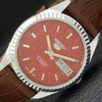 REFURBISHED AUTOMATIC SEIKO 5 MENS WATCH JAPAN MADE RED DIAL CUSTOM a440029-2 QV90-a440029