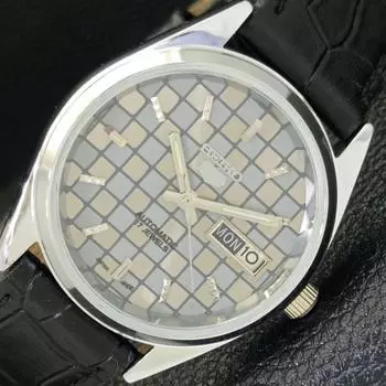 REFURBISHED AUTOMATIC SEIKO 5 MENS WATCH JAPAN MADE GREY DIAL CUSTOM a440077-2 QV90-a440077