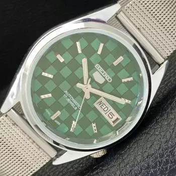 REFURBISHED AUTOMATIC SEIKO 5 MENS WATCH JAPAN MADE GREEN DIAL CUSTOM a440107-2 QV90-a440107