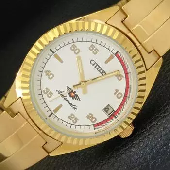 REFURBISHED CITIZEN AUTOMATIC 8200 JAPAN MENS DATE WHITE DIAL WATCH a432621-2 R112-a432621