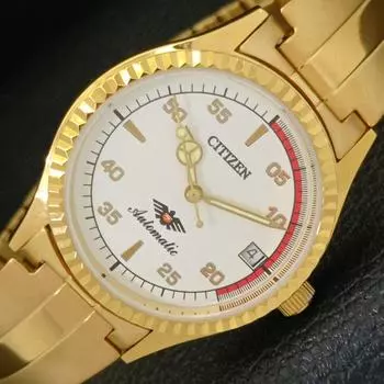 REFURBISHED CITIZEN AUTOMATIC 8200 JAPAN MENS DATE WHITE DIAL WATCH a432620-2 R112-a432620