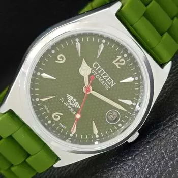 ВОССТАНОВЛЕННЫЕ МУЖСКИЕ ЧАСЫ CITIZEN AUTOMATIC 8200 JAPAN ЗЕЛЕНОГО ЦВЕТА С ЦИФЕРБЛАТОМ A432372-2 R111-a432372